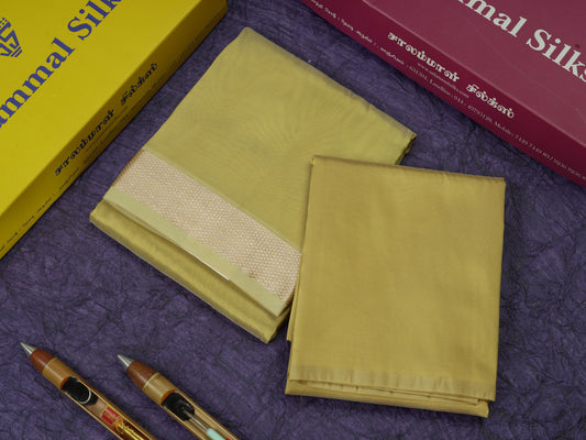 Pista Green Semi Silk Dhoti & Shirt (2.50M) with Copper Border