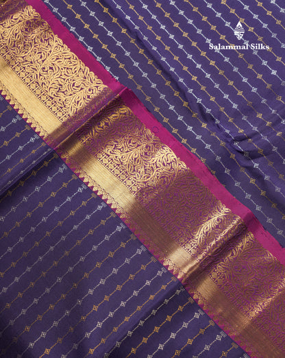 Navy Blue Pure Kanjivaram Silk Saree With Contrast Magenta Traditional Evening Morning Border