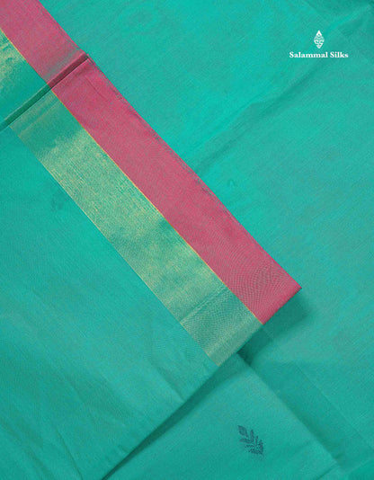 Pure Cotton Saree - Sea Green Colour Body Thread Butta With Contrast Pink Small Border