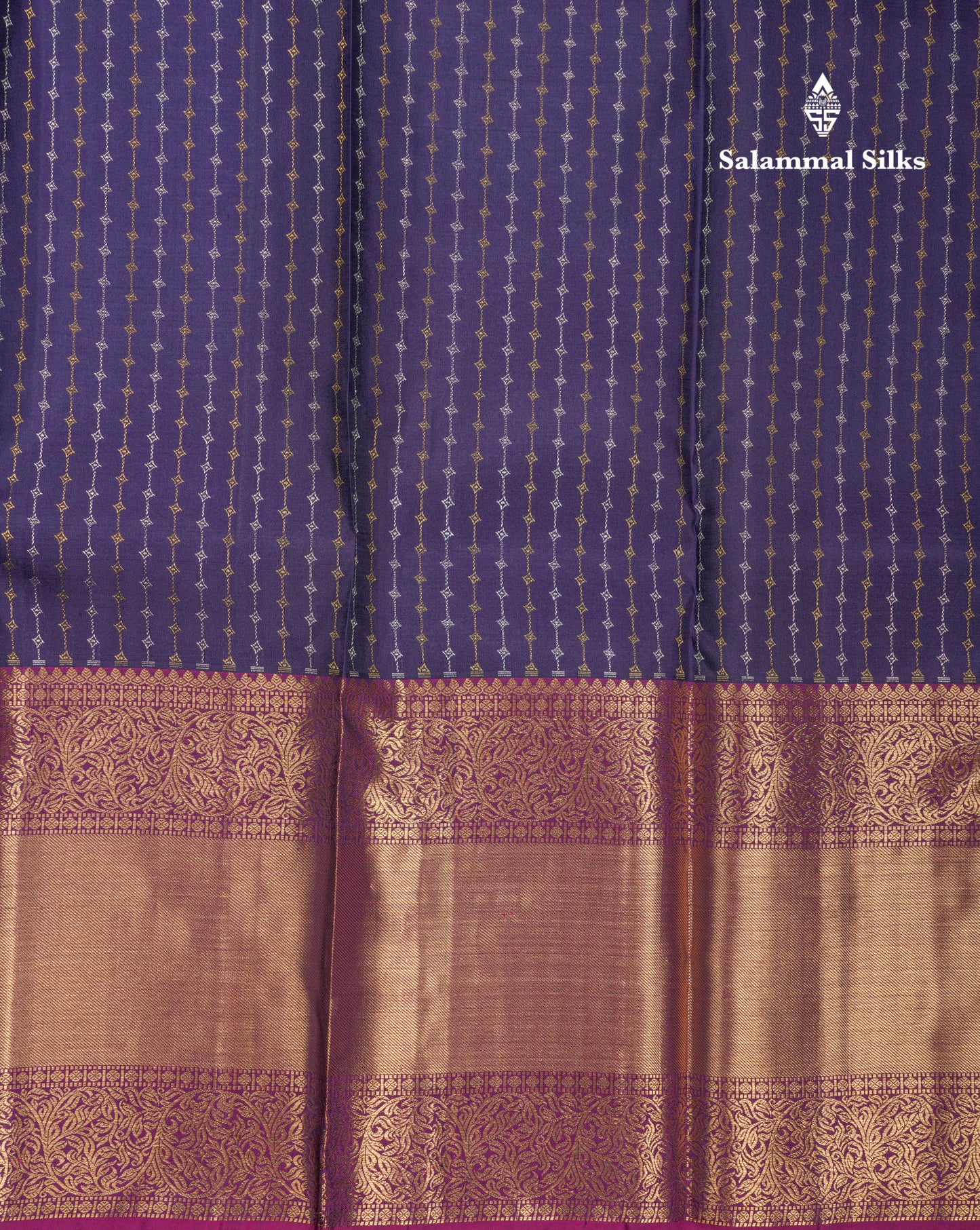 Navy Blue Pure Kanjivaram Silk Saree With Contrast Magenta Traditional Evening Morning Border