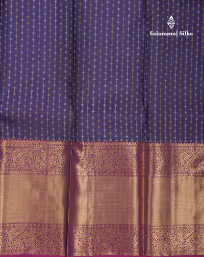Navy Blue Pure Kanjivaram Silk Saree With Contrast Magenta Traditional Evening Morning Border