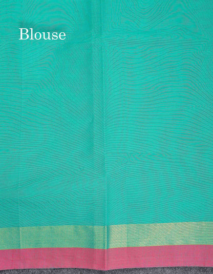 Pure Cotton Saree - Sea Green Colour Body Thread Butta With Contrast Pink Small Border
