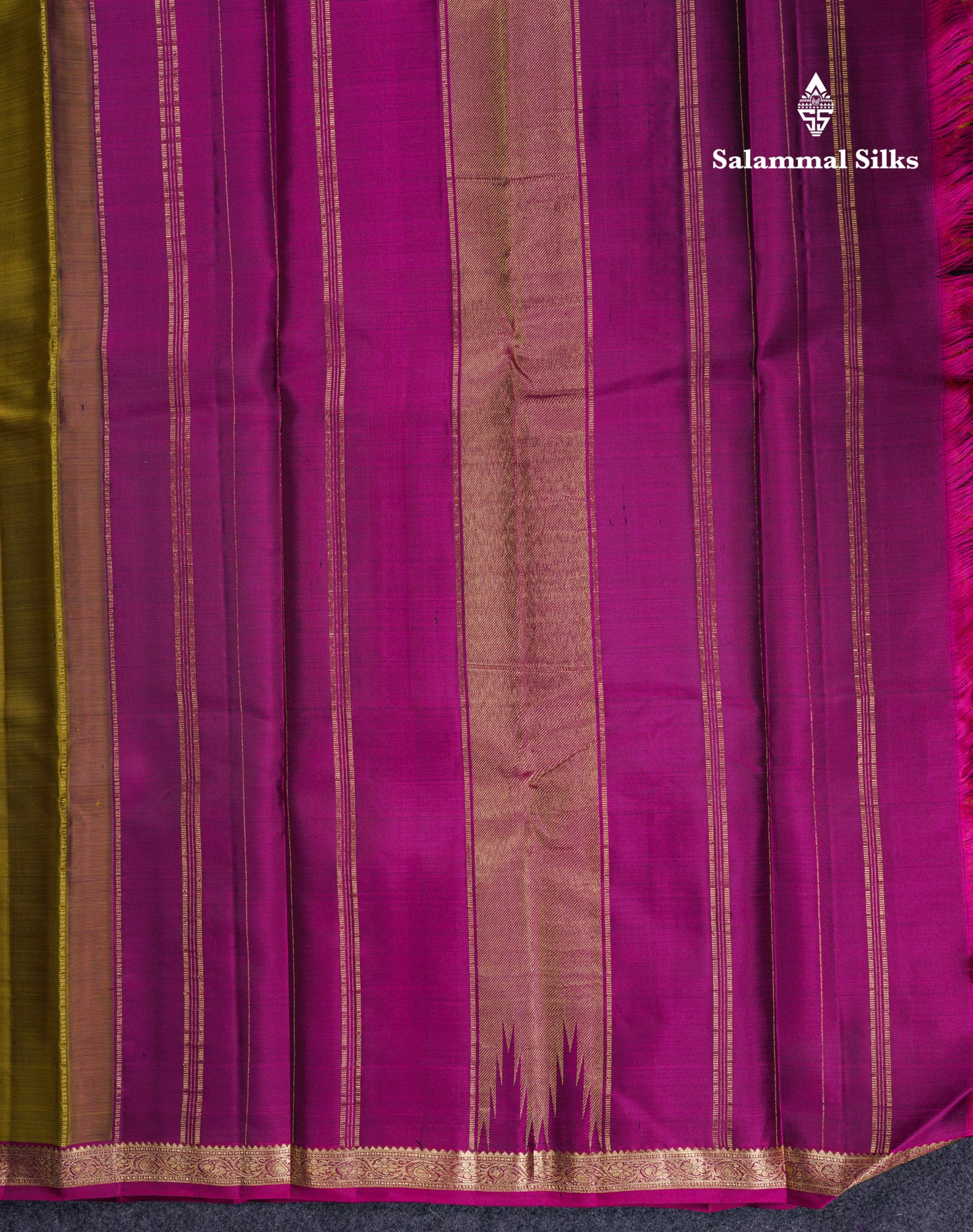 Beautiful Dual Tone Manthulir Green Pure Kanjivaram Silk Saree With Contrast Rani Pink Traditional Small Border