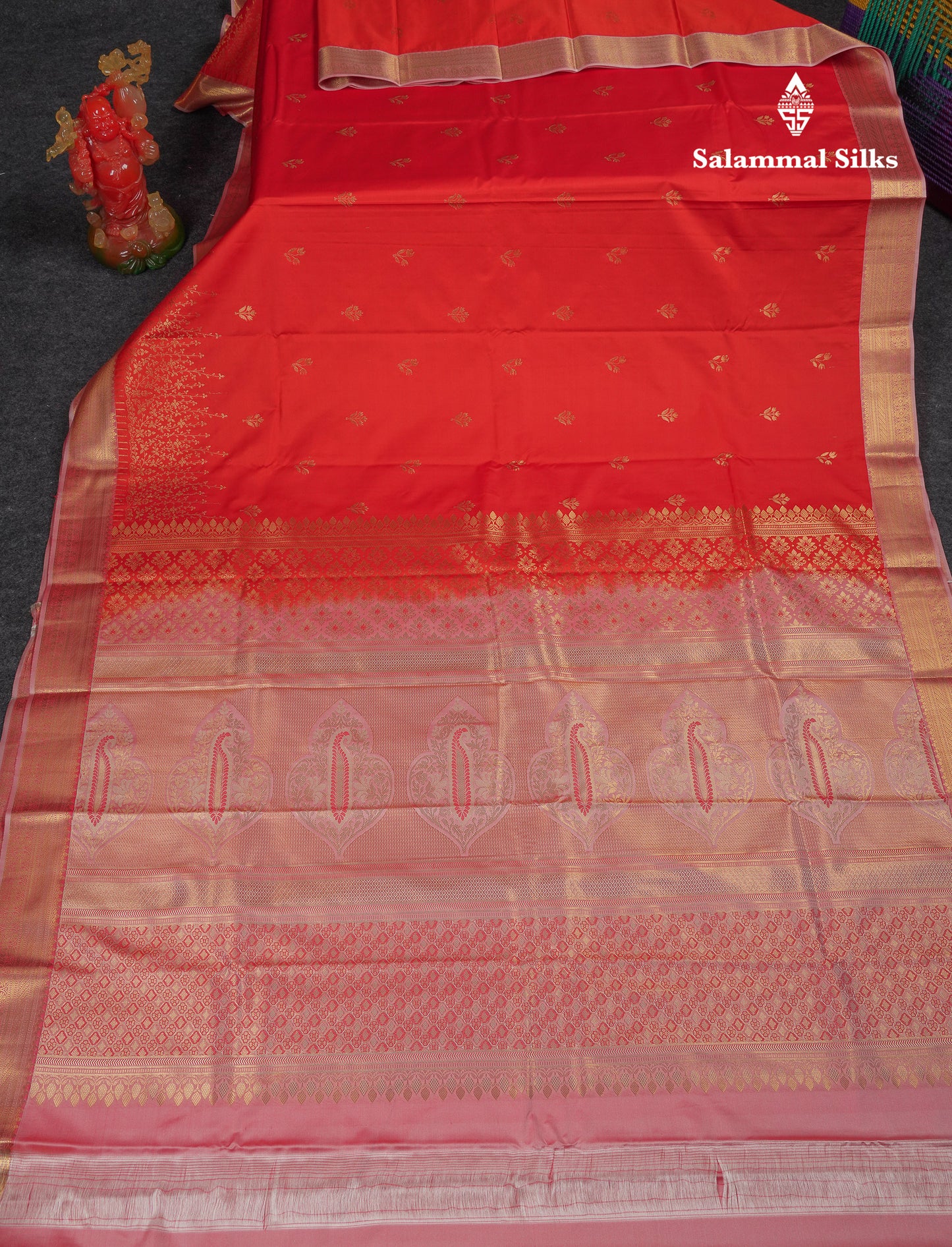 Beautiful Orange Semi Silk Saree With Contrast Dark Peach Traditional Small Border