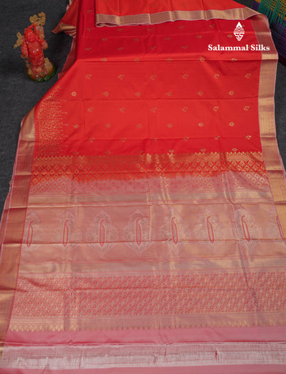 Beautiful Orange Semi Silk Saree With Contrast Dark Peach Traditional Small Border