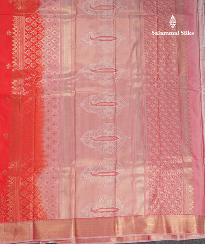 Beautiful Orange Semi Silk Saree With Contrast Dark Peach Traditional Small Border