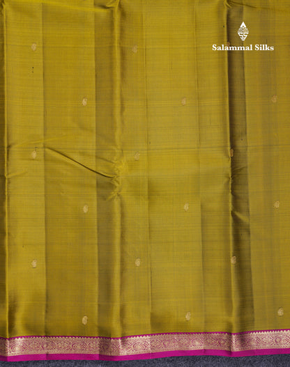 Beautiful Dual Tone Manthulir Green Pure Kanjivaram Silk Saree With Contrast Rani Pink Traditional Small Border