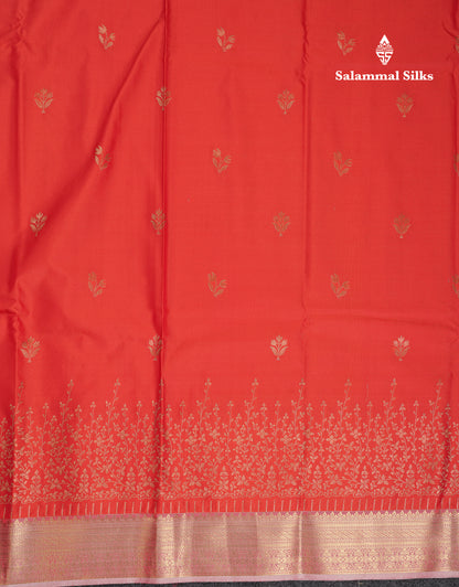 Beautiful Orange Semi Silk Saree With Contrast Dark Peach Traditional Small Border