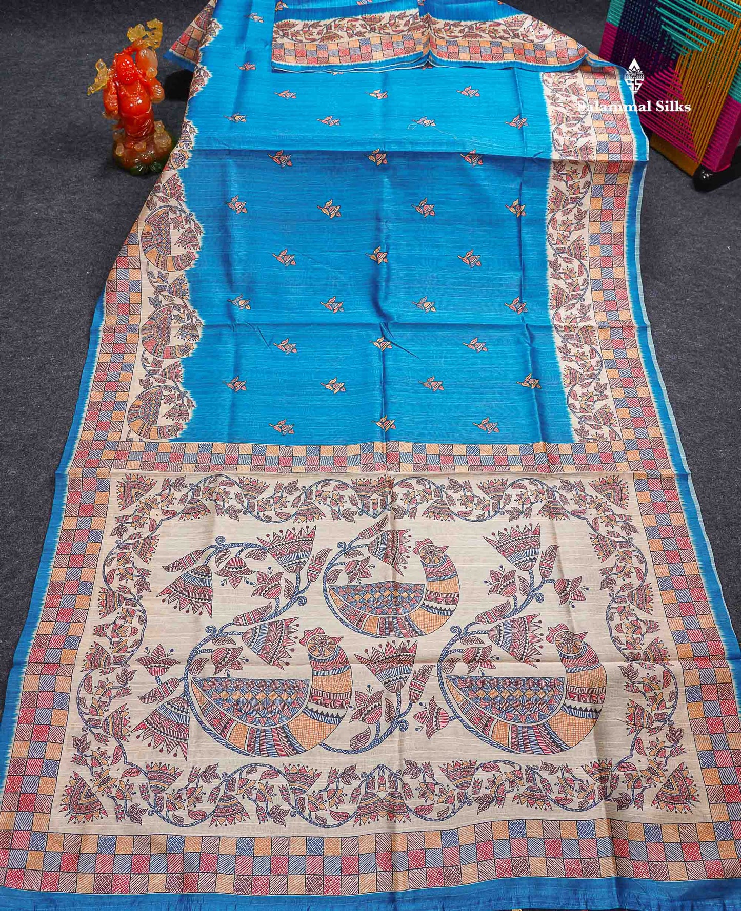 Beautiful Ramar Blue Semi Tussar Fancy Saree With Blouse