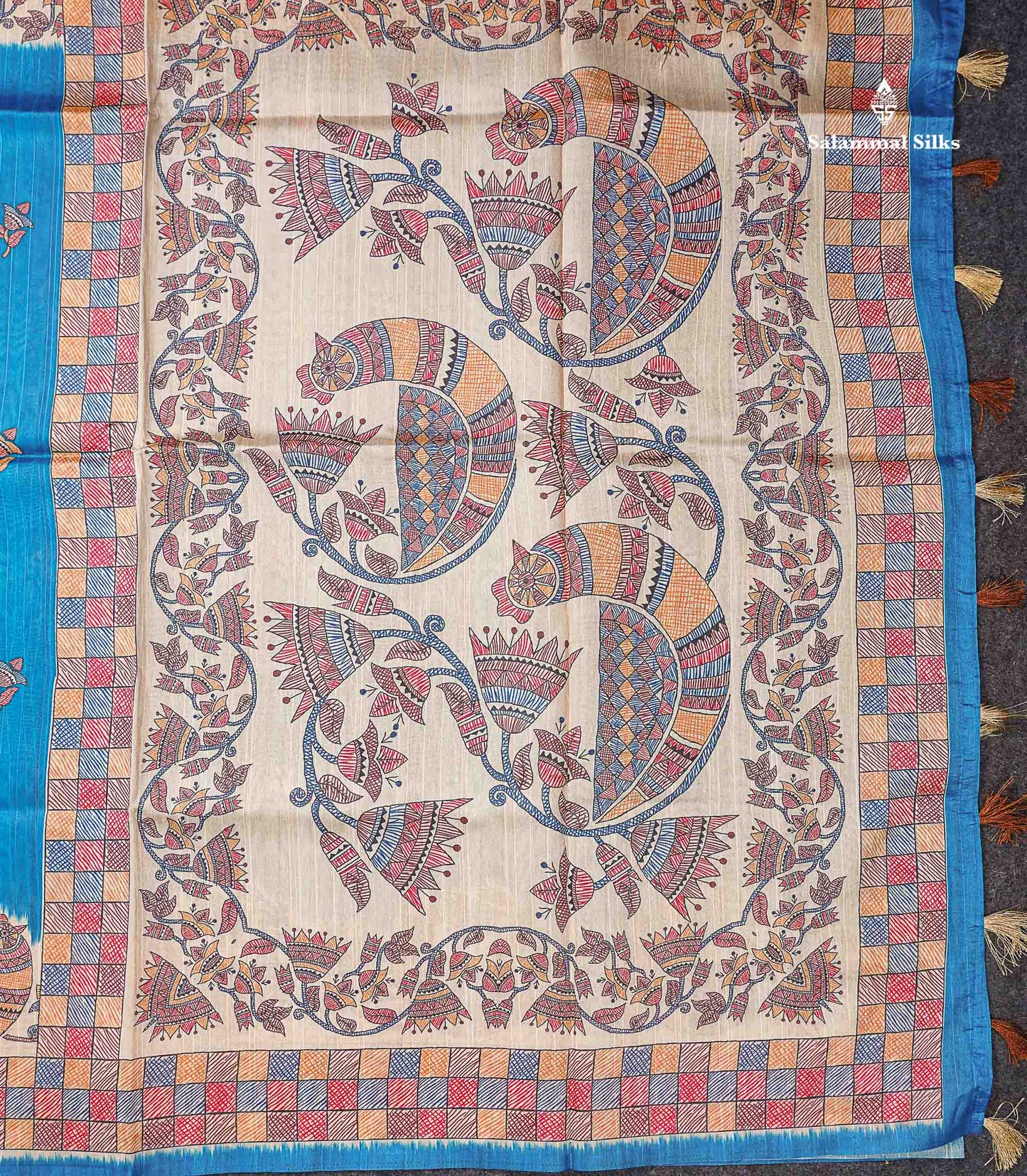 Beautiful Ramar Blue Semi Tussar Fancy Saree With Blouse