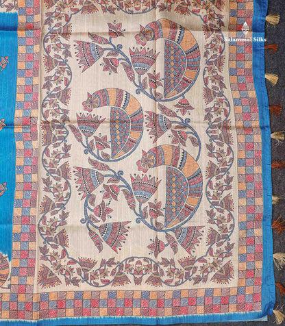 Beautiful Ramar Blue Semi Tussar Fancy Saree With Blouse