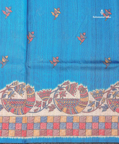 Beautiful Ramar Blue Semi Tussar Fancy Saree With Blouse