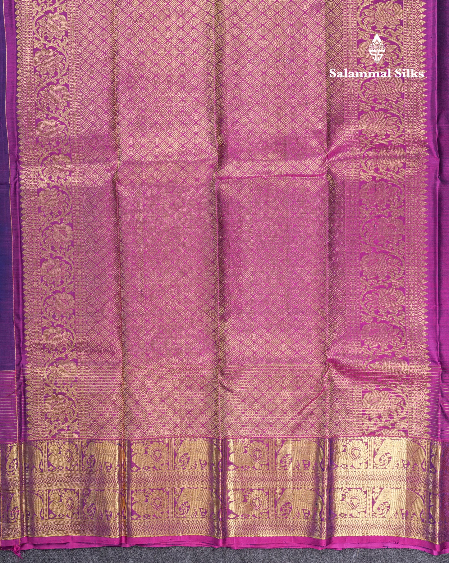 Navy Blue Pure Kanjivaram Silk Saree With Contrast Magenta Traditional Samall Checks With Butta Evening Morning Border