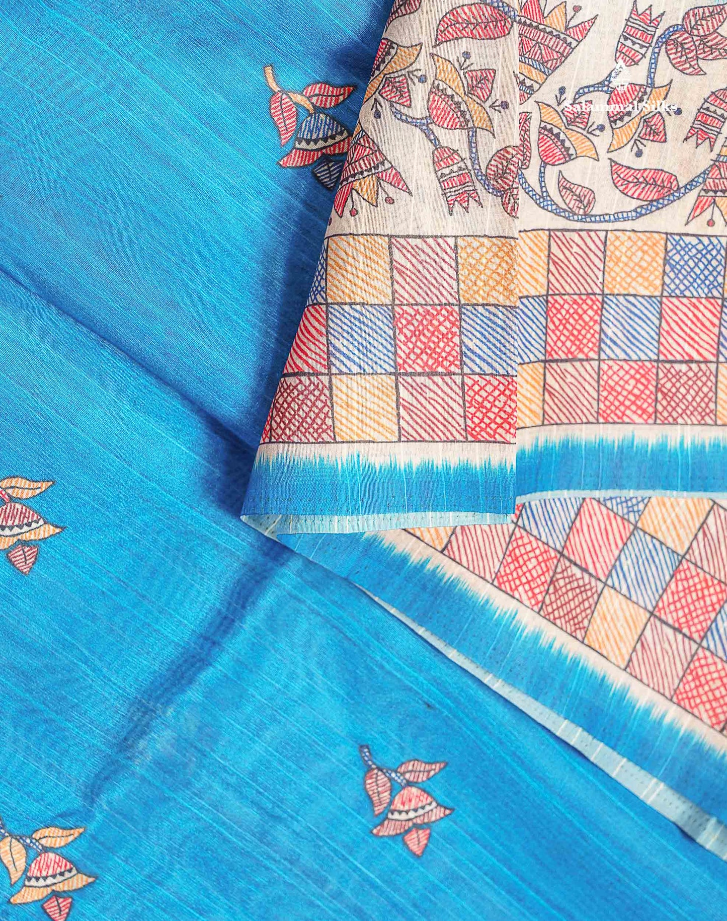 Beautiful Ramar Blue Semi Tussar Fancy Saree With Blouse