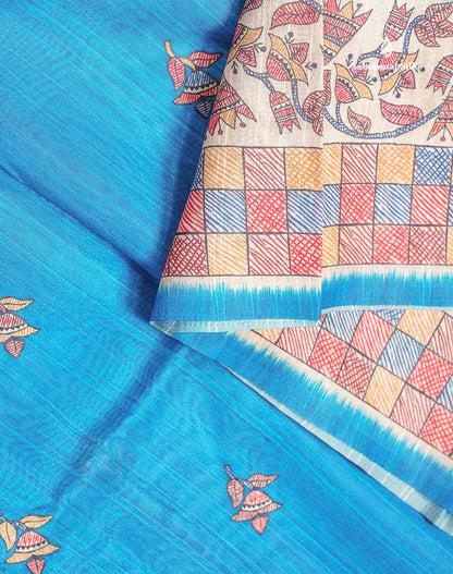 Beautiful Ramar Blue Semi Tussar Fancy Saree With Blouse