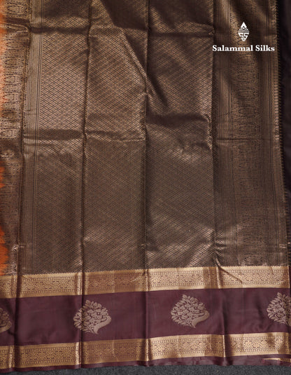 Beautiful Rust Orange Semi Silk Saree With Contrast Dark Brown Traditional Evening Morning Border