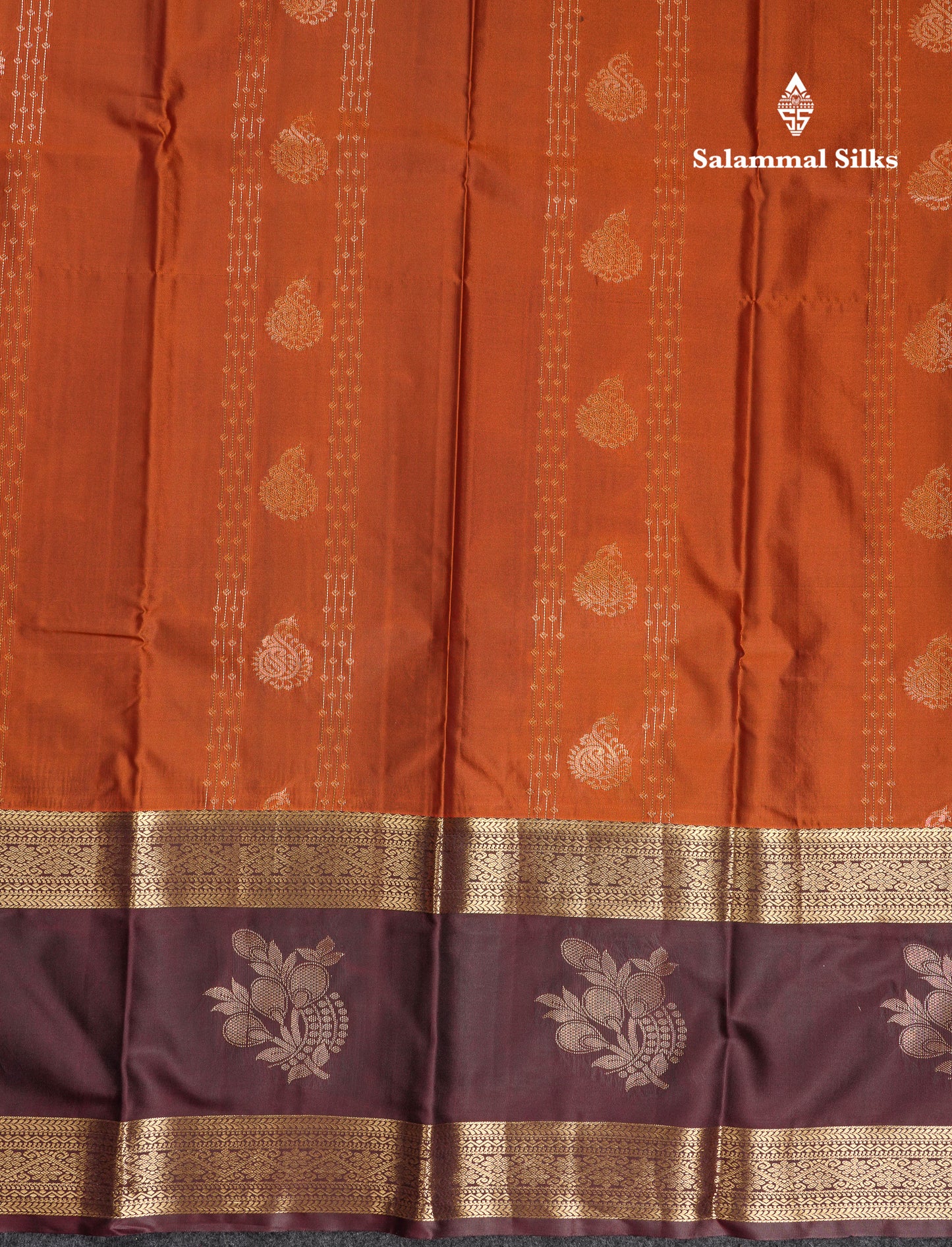 Beautiful Rust Orange Semi Silk Saree With Contrast Dark Brown Traditional Evening Morning Border