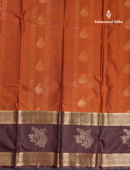 Beautiful Rust Orange Semi Silk Saree With Contrast Dark Brown Traditional Evening Morning Border