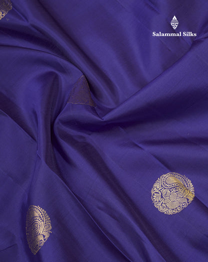 Navy Blue Pure Kanjivaram Silk Saree With Contrast Magenta Traditional Samall Checks With Butta Evening Morning Border