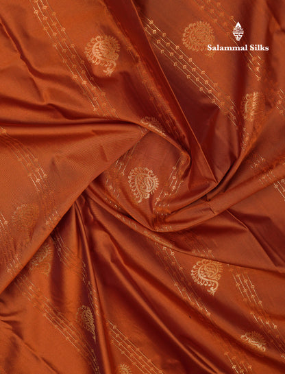 Beautiful Rust Orange Semi Silk Saree With Contrast Dark Brown Traditional Evening Morning Border