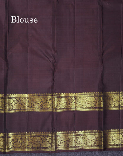 Beautiful Teal Green Pure Kanjivaram Silk Saree With Contrast Dark Brown Traditional Gap Evening Morning Border