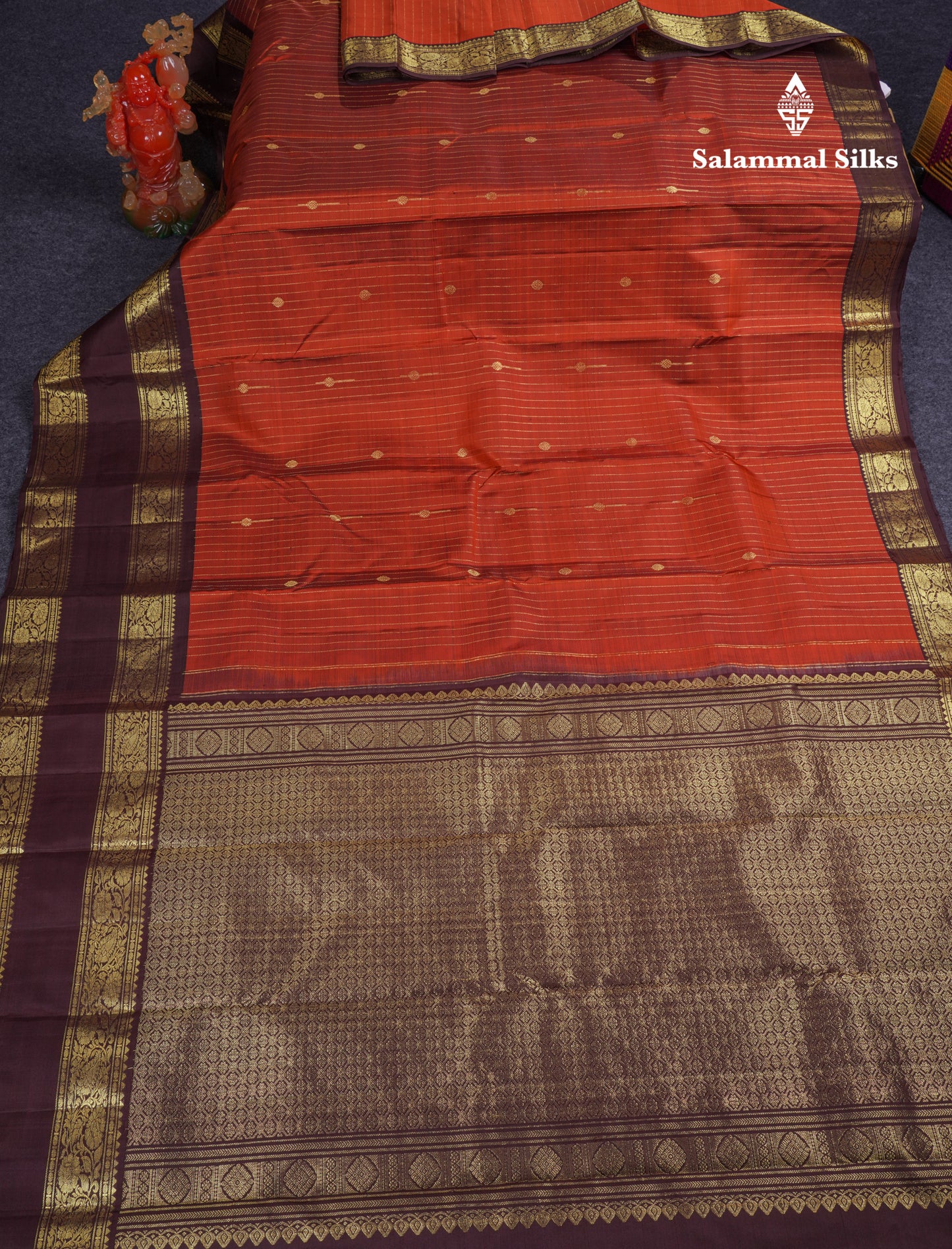 Beautiful Teal Green Pure Kanjivaram Silk Saree With Contrast Dark Brown Traditional Gap Evening Morning Border