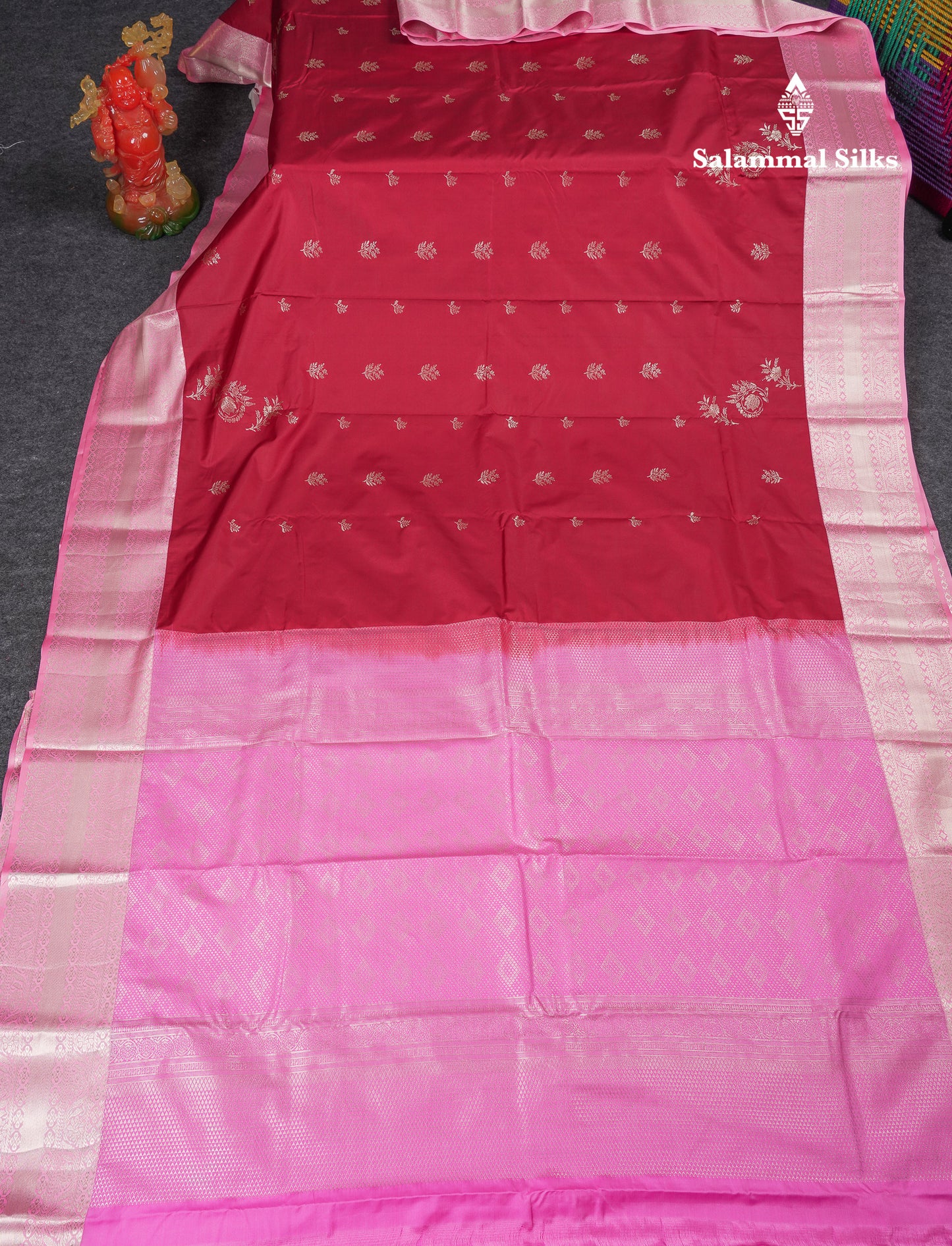 Beautiful Dual Tone Bottle Green Semi Silk Saree With Contrast Baby Pink Traditional Border