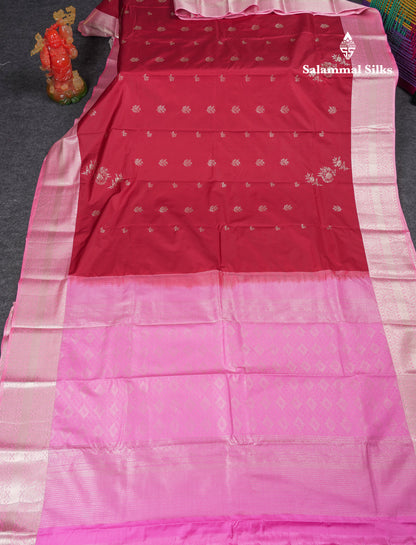 Beautiful Dual Tone Bottle Green Semi Silk Saree With Contrast Baby Pink Traditional Border