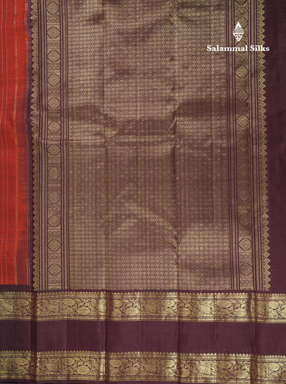 Beautiful Teal Green Pure Kanjivaram Silk Saree With Contrast Dark Brown Traditional Gap Evening Morning Border