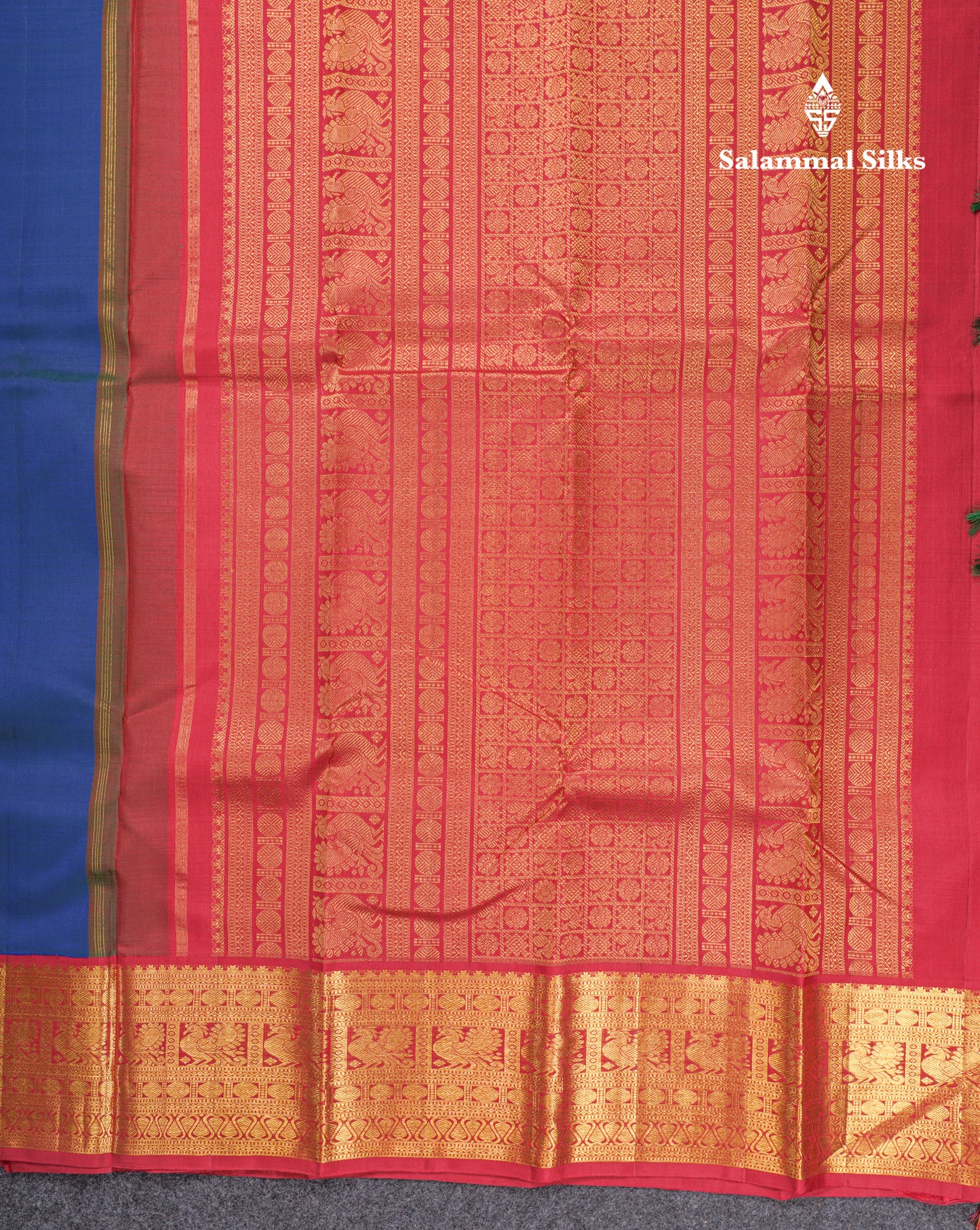 Korvai Dual Tone Peacock Blue Pure Kanjivaram Silk Saree With Contrast Maroon Traditional Border