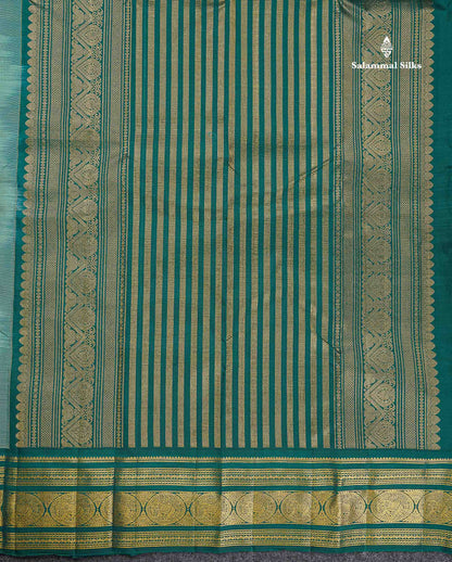Pure Kanjivaram Silk Saree - Light Sea Green Colour Body Small Checks With Butta & Contrast Forest Green Border