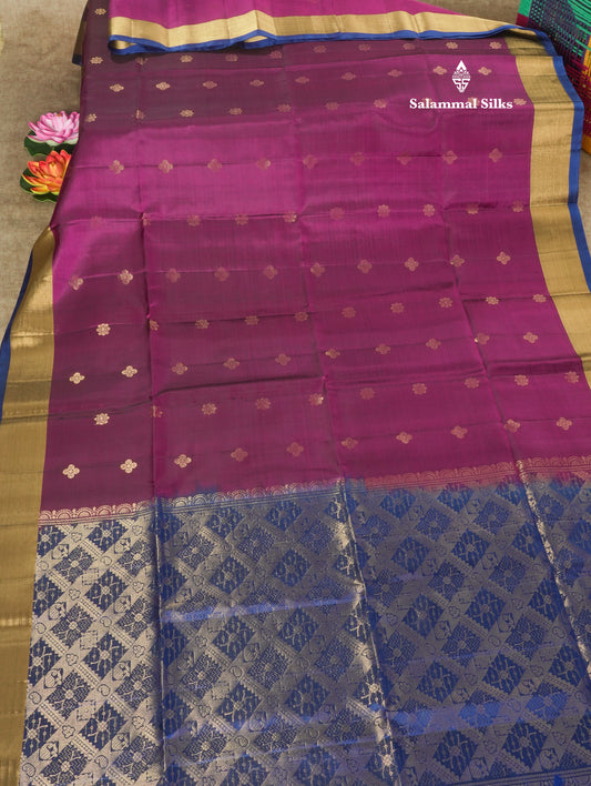 Kanjivaram Beautiful Magenta Pure Soft Silk Saree With Gold Zari Border
