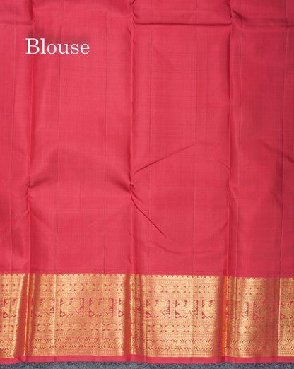 Korvai Dual Tone Peacock Blue Pure Kanjivaram Silk Saree With Contrast Maroon Traditional Border