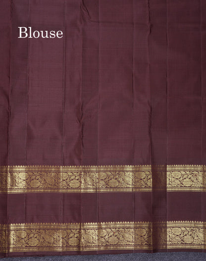Beautiful Teal Green Pure Kanjivaram Silk Saree With Contrast Dark Brown Traditional Gap Evening Morning Border