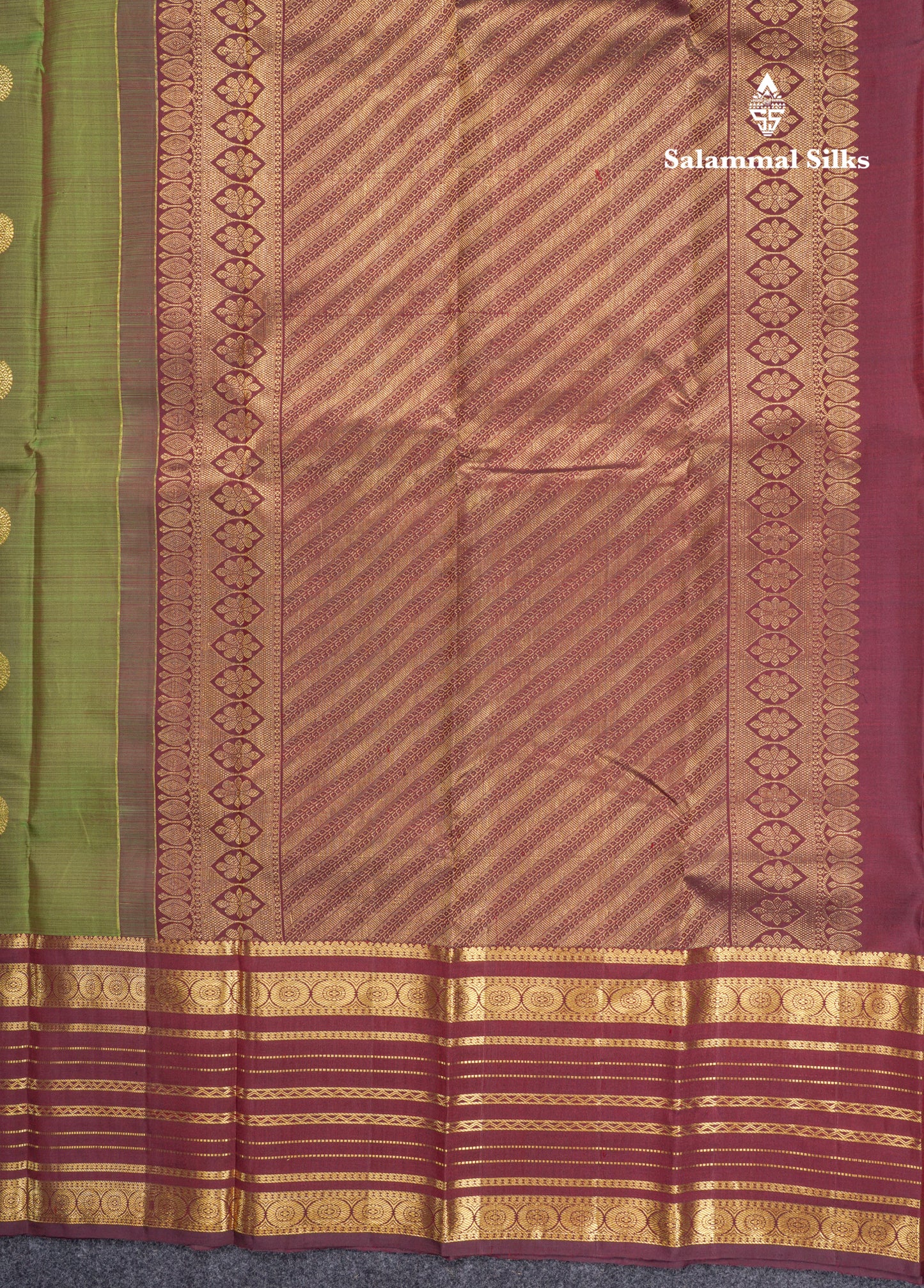 Dual Tone Olive Green Pure Kanjivaram Silk Saree With Contrast Dark Brown Traditional Border