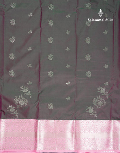 Beautiful Dual Tone Bottle Green Semi Silk Saree With Contrast Baby Pink Traditional Border