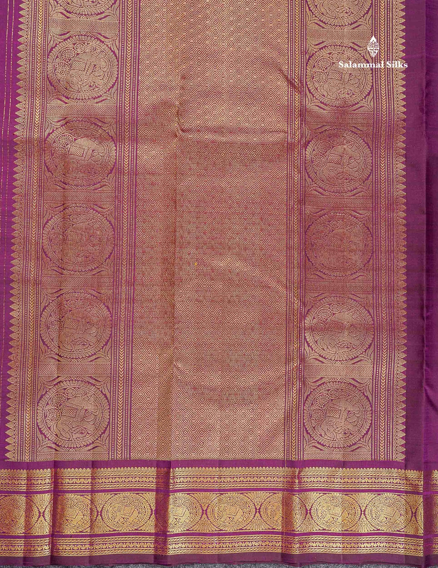 Pure Kanjivaram Silk Saree - Rose Pink Colour Body Small Checks With Butta & Contrast Wine Purple Border