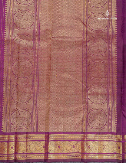 Pure Kanjivaram Silk Saree - Rose Pink Colour Body Small Checks With Butta & Contrast Wine Purple Border