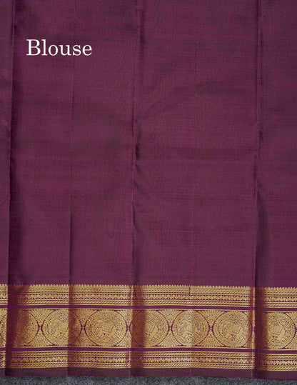 Pure Kanjivaram Silk Saree - Rose Pink Colour Body Small Checks With Butta & Contrast Wine Purple Border