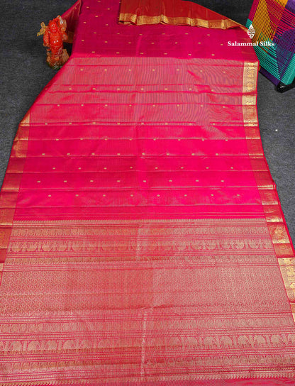 Pure Kanjivaram Silk Saree - Pink Colour Body Vaira Oosi Lines With Butta &Traditional Small Border