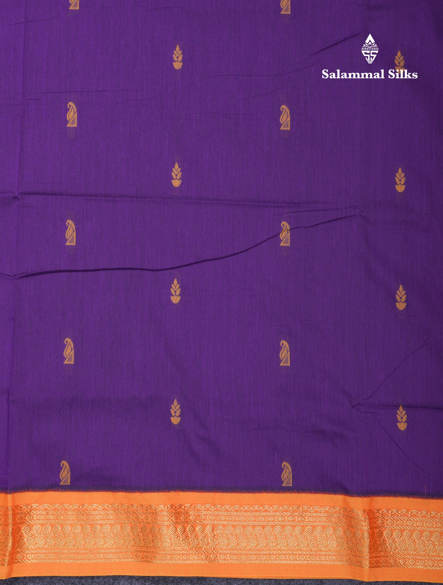 Violet Kalyani Cotton Saree With Contrast Mustard Yellow Blouse