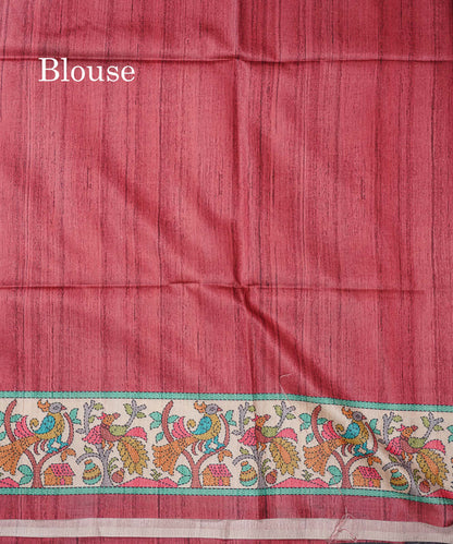 Beautiful Peach Wave Design Fancy Semi Tussar Saree With Contrast Light Maroon Blouse