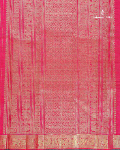 Pure Kanjivaram Silk Saree - Pink Colour Body Vaira Oosi Lines With Butta &Traditional Small Border