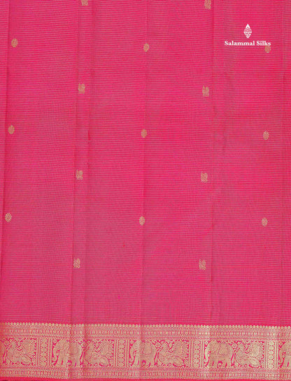 Pure Kanjivaram Silk Saree - Pink Colour Body Vaira Oosi Lines With Butta &Traditional Small Border