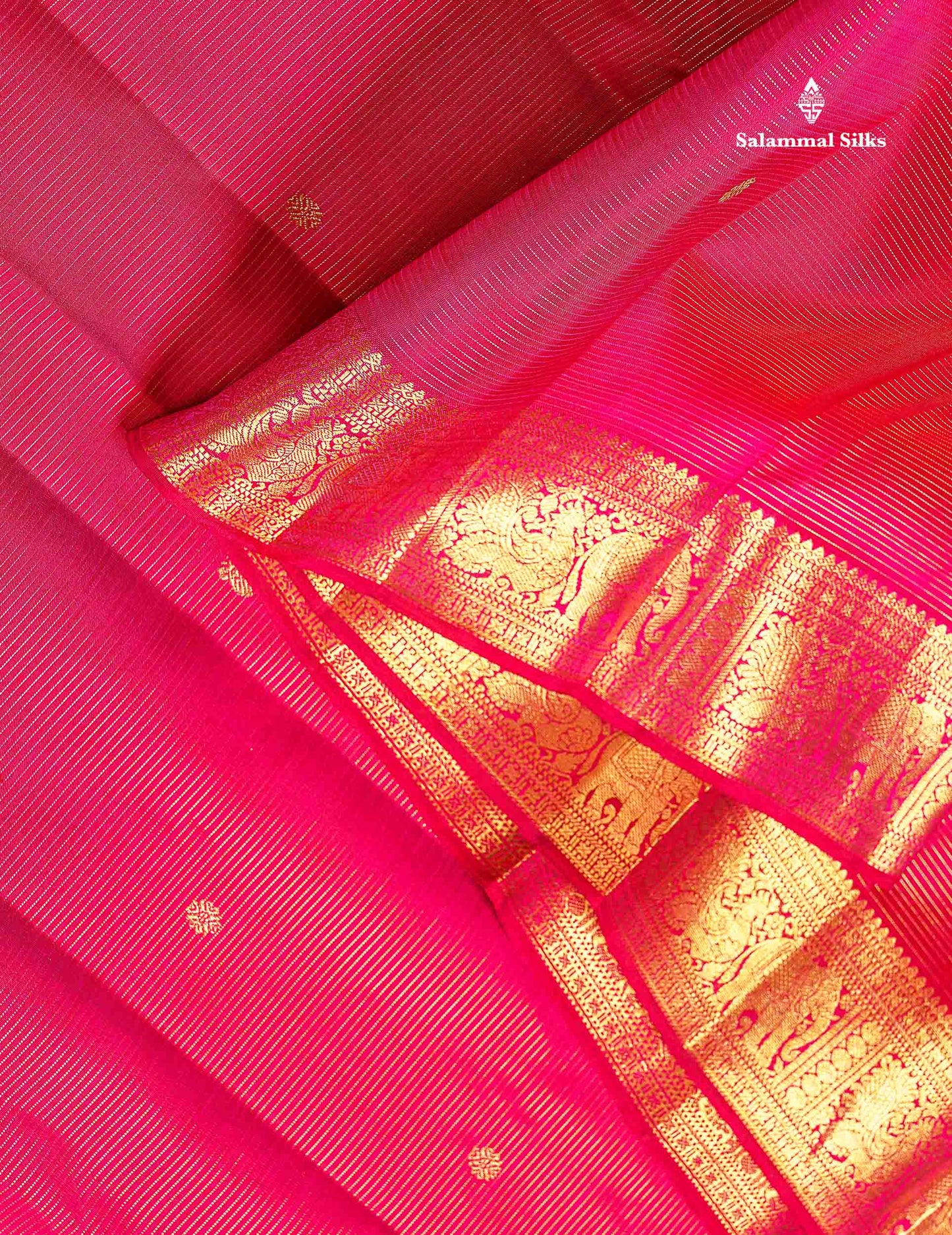 Pure Kanjivaram Silk Saree - Pink Colour Body Vaira Oosi Lines With Butta &Traditional Small Border