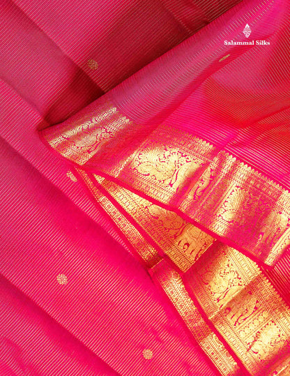 Pure Kanjivaram Silk Saree - Pink Colour Body Vaira Oosi Lines With Butta &Traditional Small Border