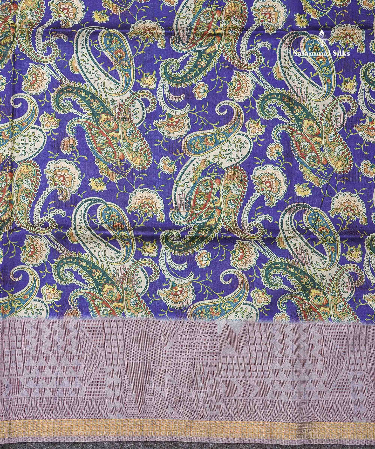 Beautiful Dual Tone Navy Blue Kalamkari Semi Tussar Saree With Contrast Light Grey Fancy Border