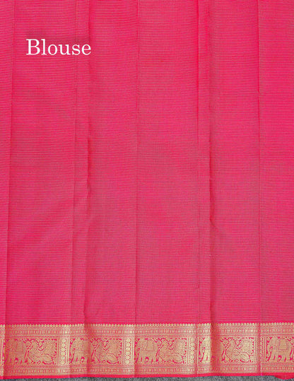 Pure Kanjivaram Silk Saree - Pink Colour Body Vaira Oosi Lines With Butta &Traditional Small Border