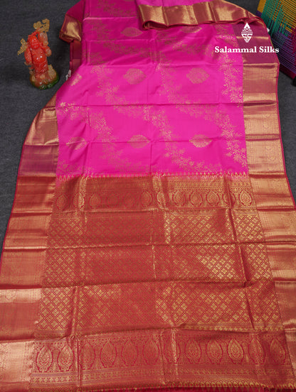 Beautiful Pink Semi Silk Saree With Contrast Maroon Traditional Border