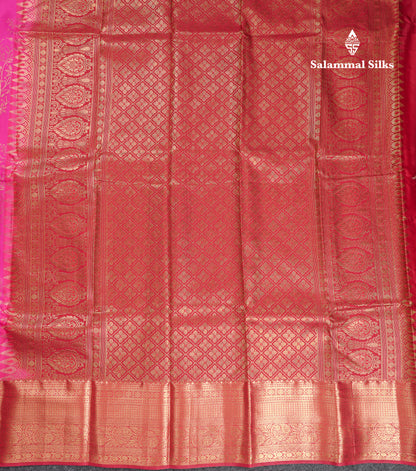 Beautiful Pink Semi Silk Saree With Contrast Maroon Traditional Border